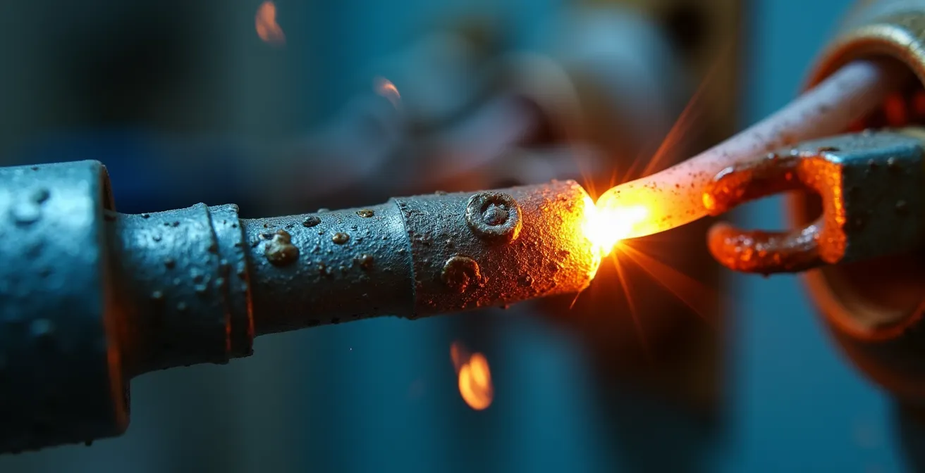 Représentation stylisée d'un arc électrique dans un panneau avec bruits caractéristiques et risque d'incendie imminent