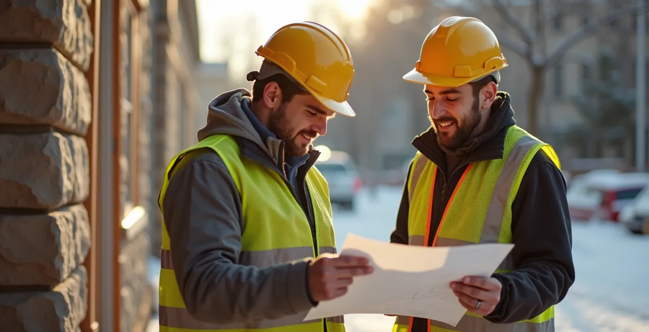 Chantier de rénovation urbain québécois avec projet bien organisé et professionnel