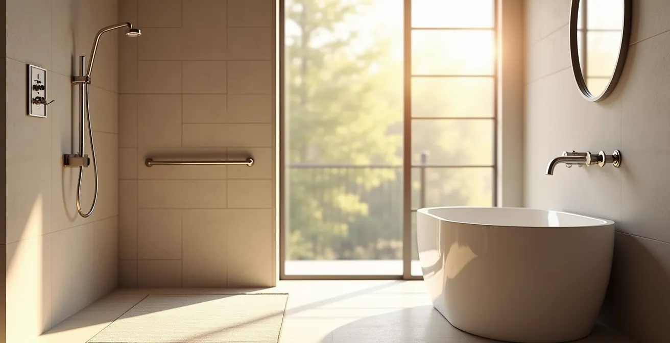 Douche à l'italienne sans seuil avec design moderne, comparée à une salle de bain traditionnelle avec baignoire