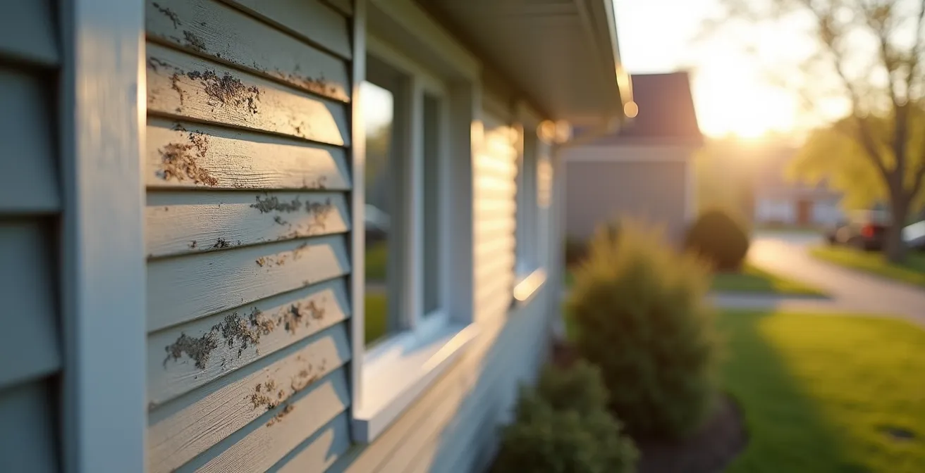 Comparaison visuelle entre une façade québécoise désuète avec vinyle délavé et une façade rénovée avec matériaux contemporains