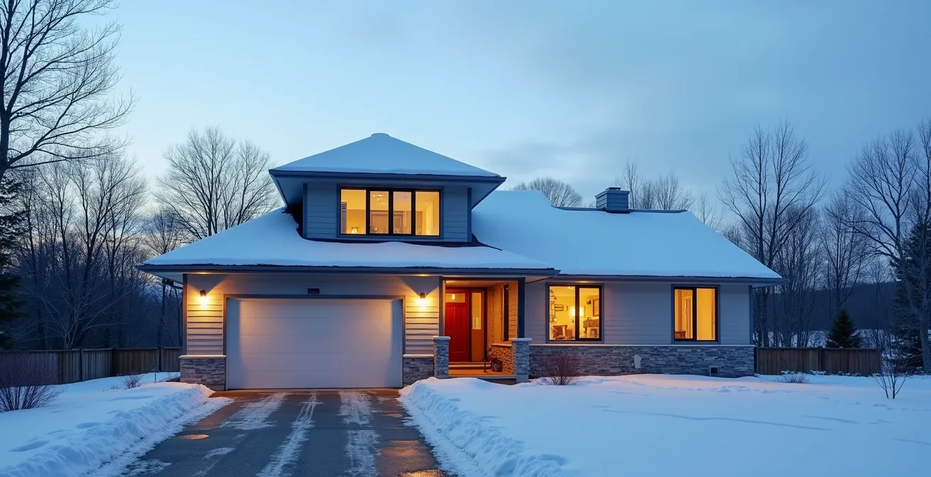 Résidence québécoise moderne avec systèmes de chauffage et d'isolation efficaces pour réduire les coûts énergétiques