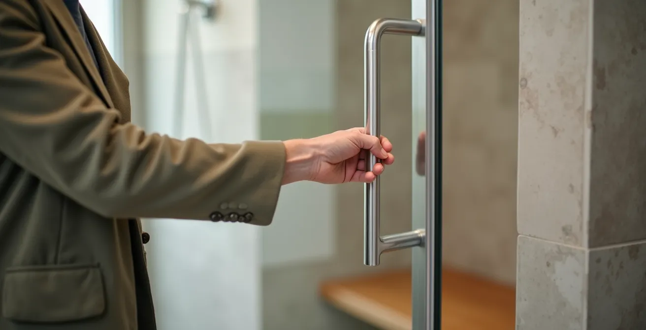 Douche à l'italienne spacieuse avec carrelage antidérapant dans une salle de bain québécoise