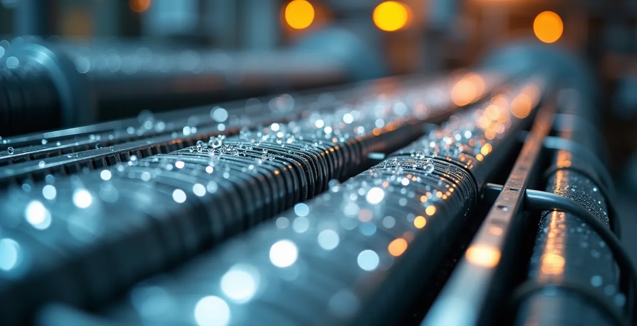 Vue en coupe d'une chaudière à condensation montrant le circuit de récupération de chaleur des fumées