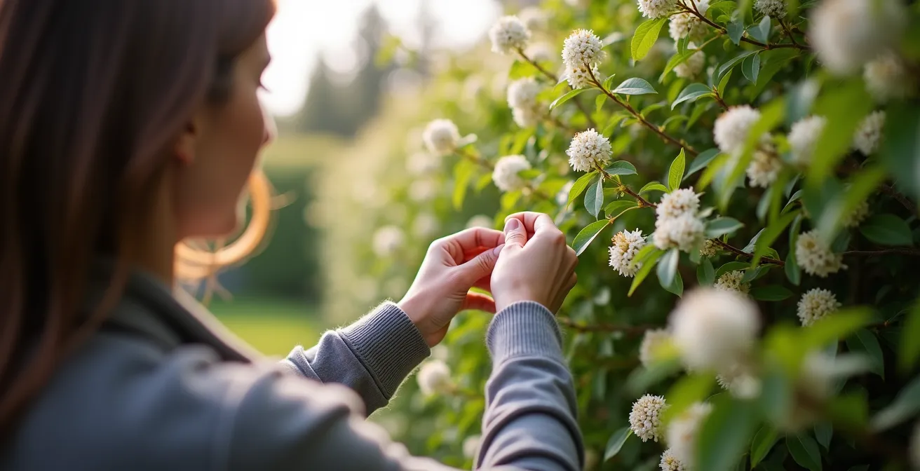 Haie mixte d'arbustes indigènes québécois montrant amélanchiers et viornes en floraison