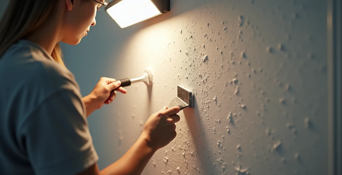 Technique de vérification d'un mur avec lumière rasante montrant les imperfections