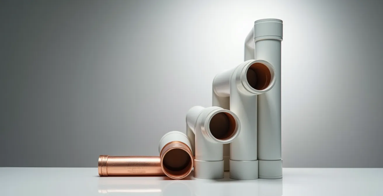 Vue d'ensemble d'un système de plomberie résidentiel moderne avec différents types de tuyaux