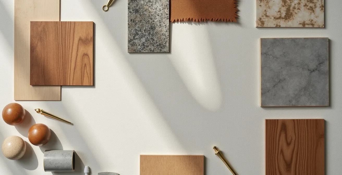 Collection de matériaux et textures québécois pour création de mood board design intérieur