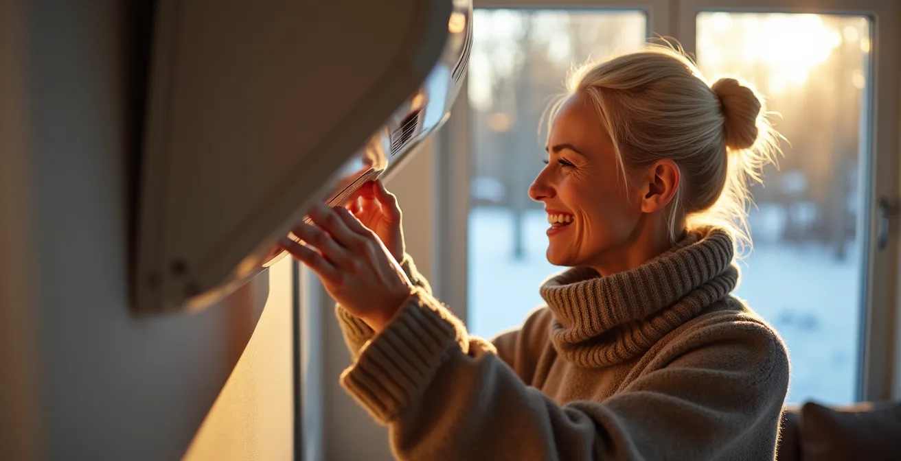 Installation murale de thermopompe multi-zones dans un salon québécois moderne
